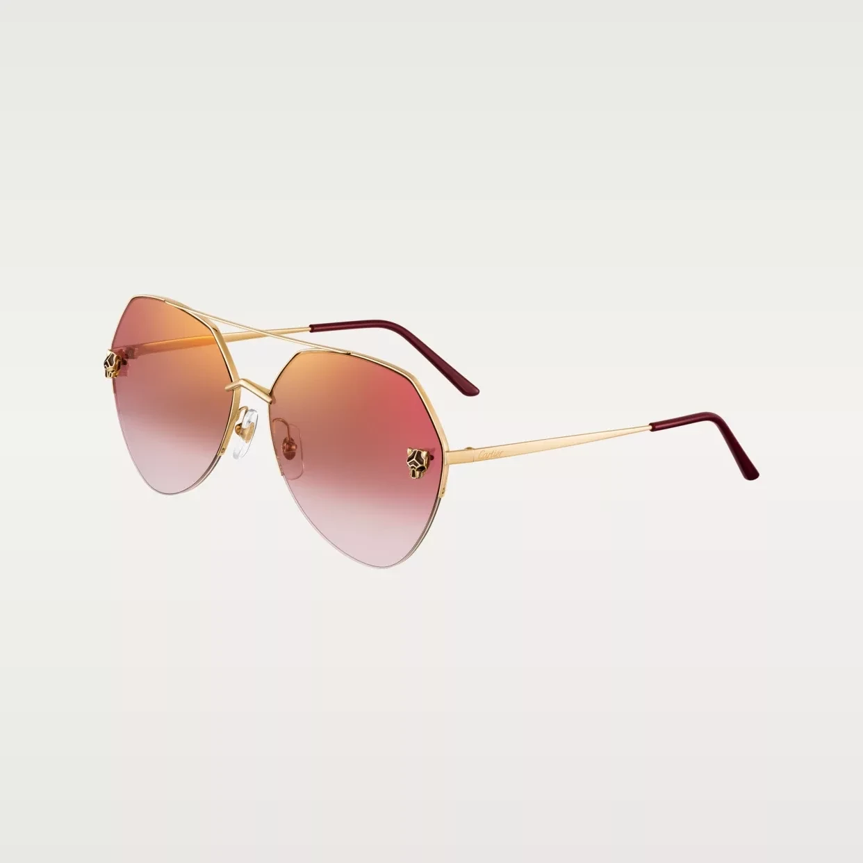 Cartier Panthère Sonnenbrille in Gold mit rosa Verlaufsgläsern und Pantherkopf-Détail Linie Panthère de Cartier